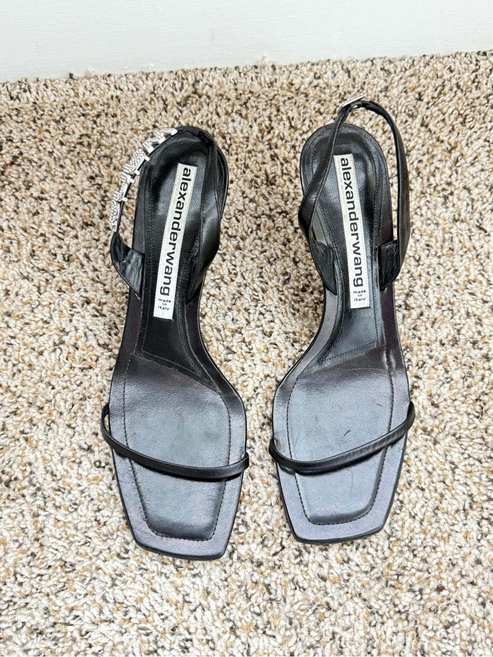 Alexander Wang Black Leather Square-Toe Slingback Sandals